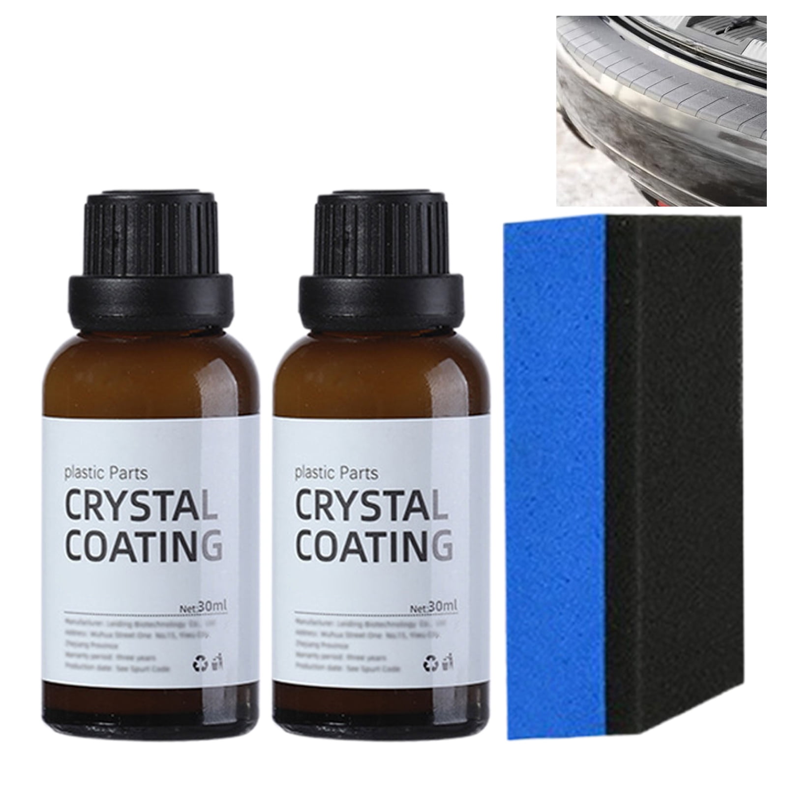 Plastics Parts Crystal Coating for Car Plastic Parts Crystal Coating - Long-Lasting Gloss Protection for Automotive Interior/Exterior Trim, Ceramic Coating Restorer with Sponge (2)