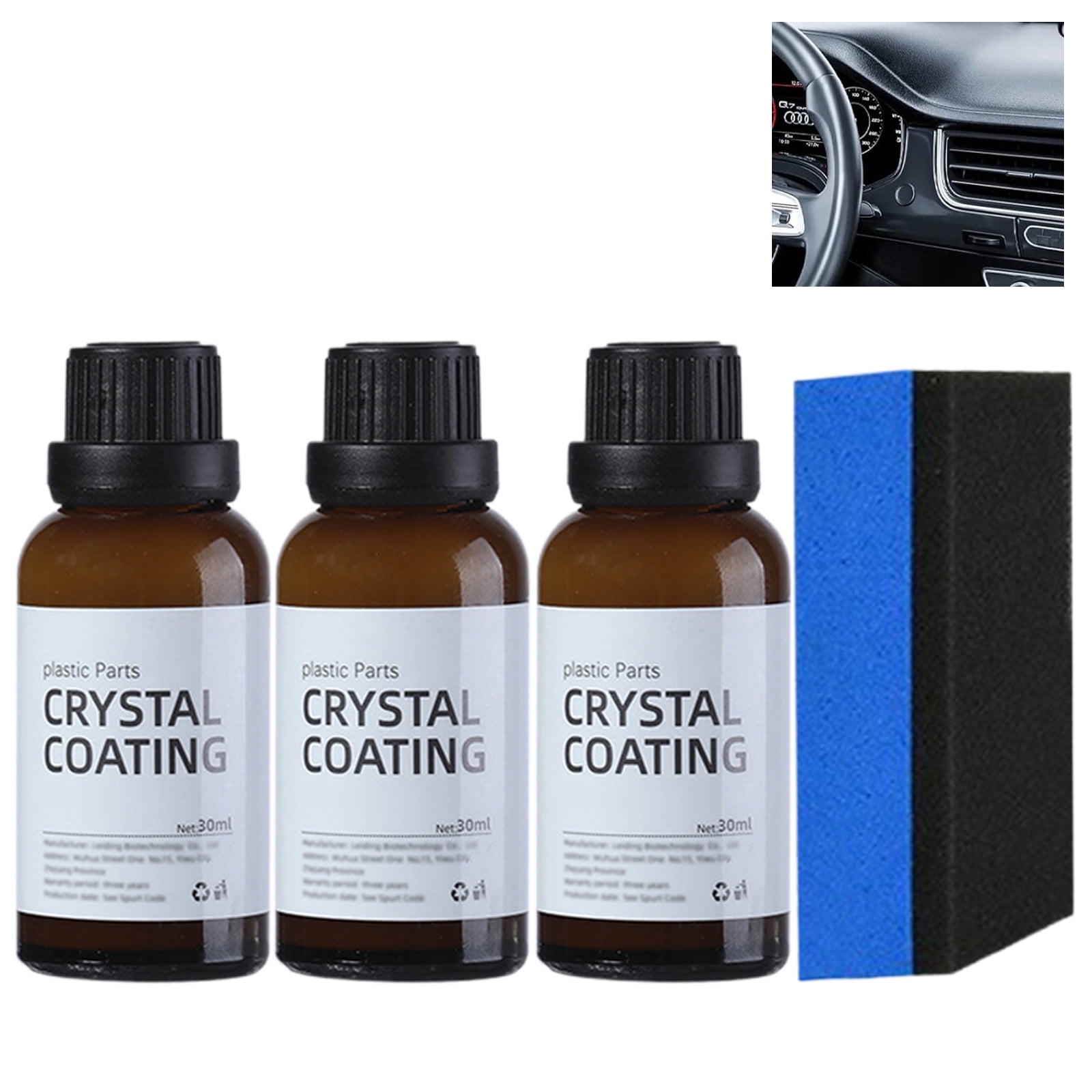 Plastics Parts Crystal Coating for Car Plastic Parts Crystal Coating - Long-Lasting Gloss Protection for Automotive Interior/Exterior Trim, Ceramic Coating Restorer with Sponge (3pc)