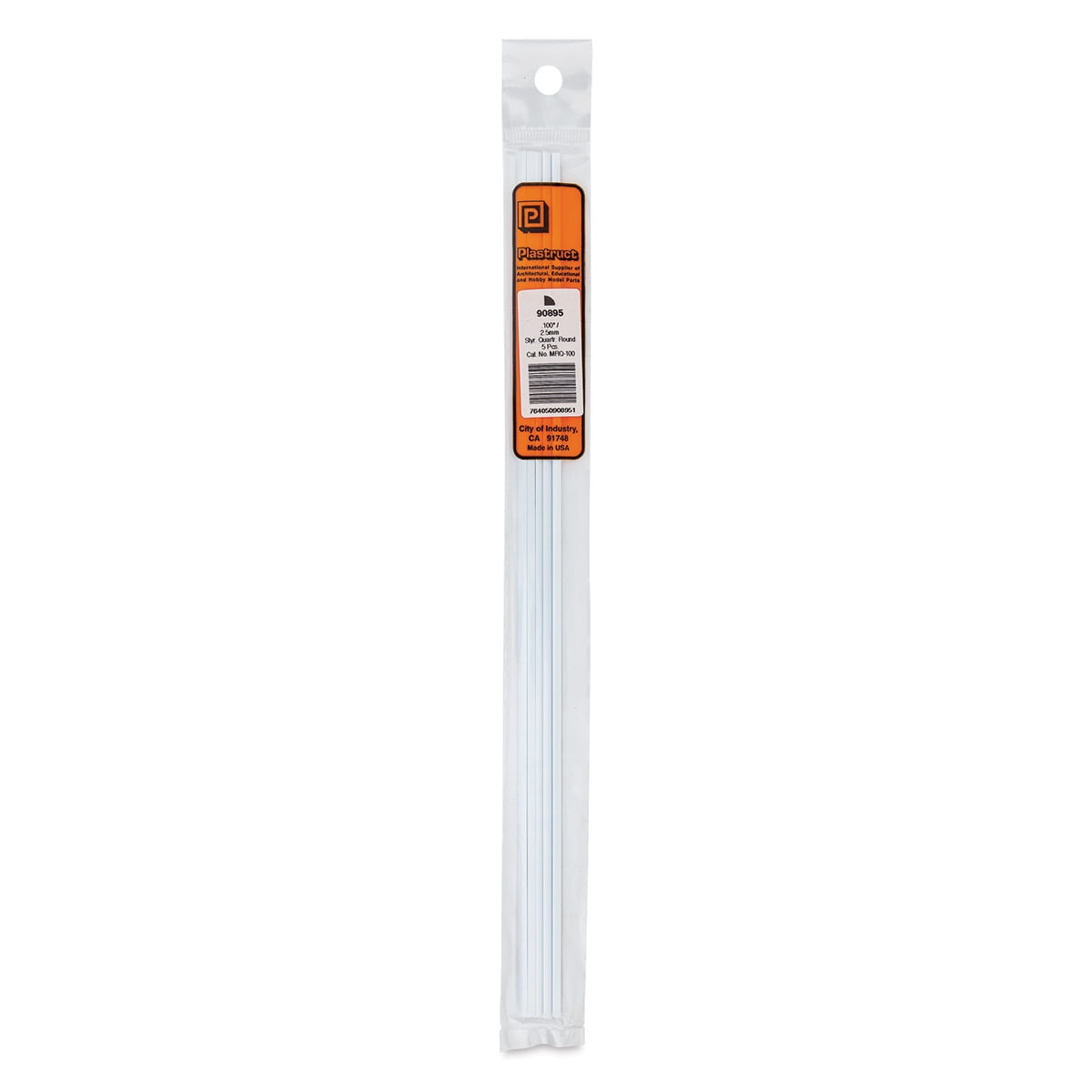 Plastruct Plastic QuarterRound Rod Pkg of 5, 0.1" H × 0.1" W × 10" L