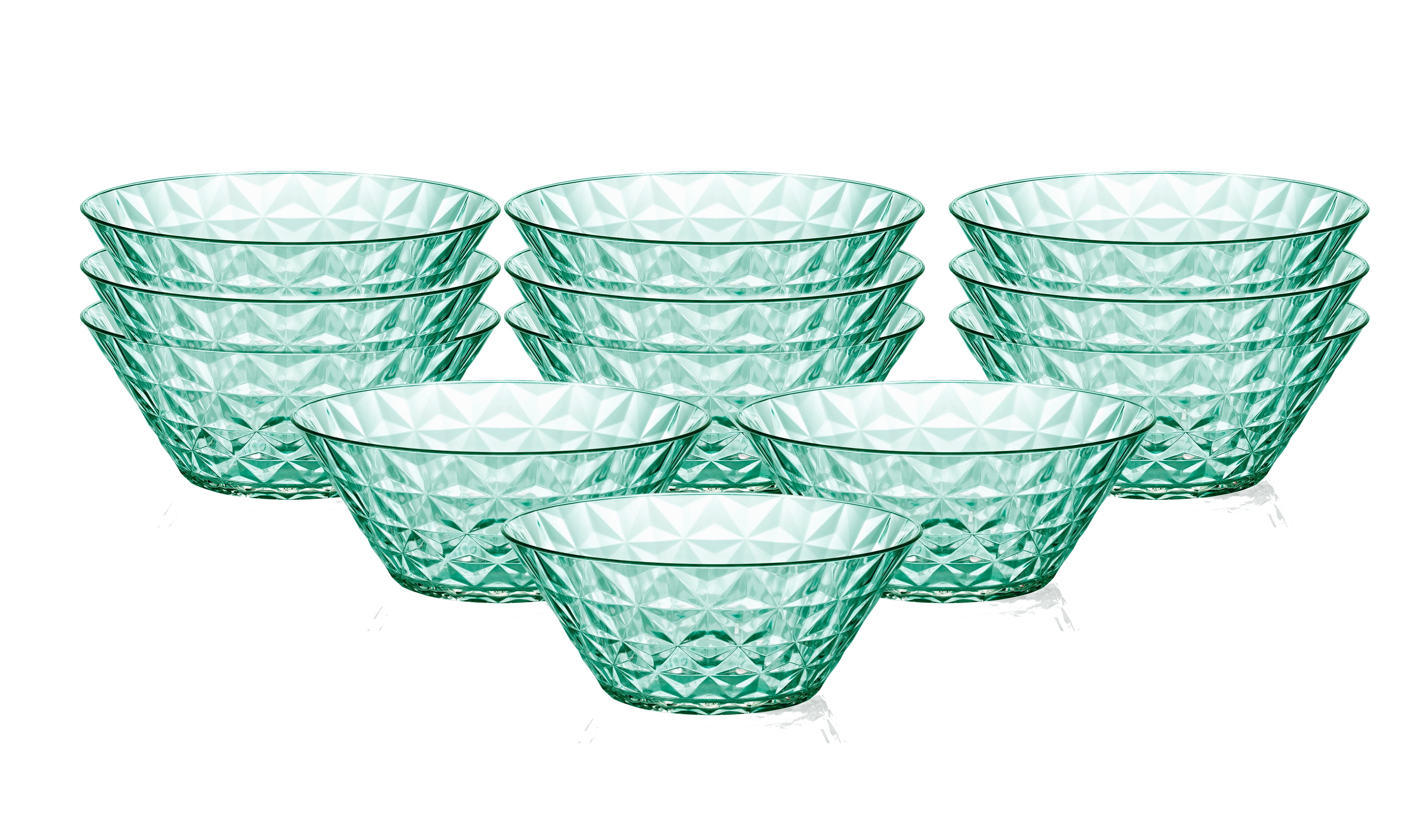 Plasvale Set of 12 Colorful Durable Plastic Dessert Bowls (8 fl oz) Crystal Line