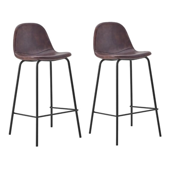Plata Import Effie 26" Faux Leather Counter Stools in Brown (Set of 2)