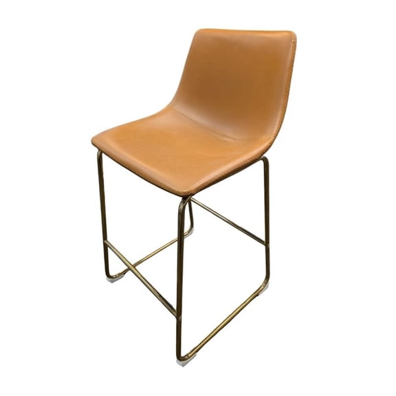 Plata Import Faux Leather Bar Stools Tan Seat with Gold Metal Base (Set of 2)