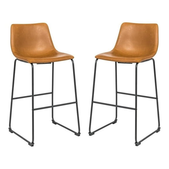Plata Import Milana 29.5" Faux Leather Bar Stools in Tan (Set of 2)