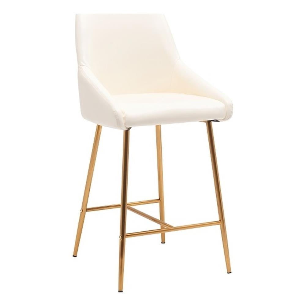 Contemporary Gold Metal and White Faux Leather Barstools, Set of 2