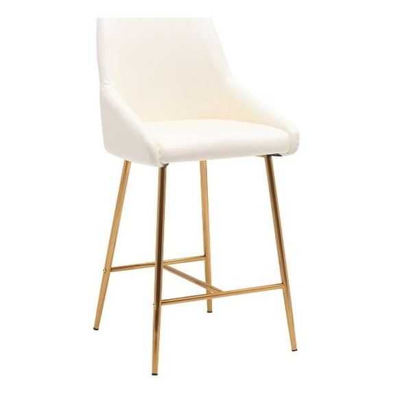 Plata Import Naila 26" Gold Counter Stool in Cream White Faux Leather (Set of 2)