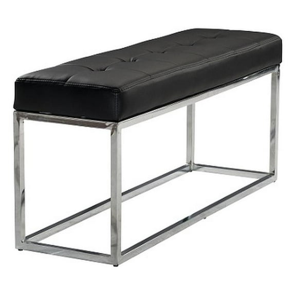 Plata Import Reign Tufted Metal Bench in Black Faux Leather