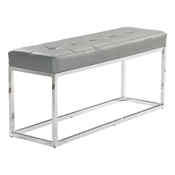 Plata Import Reign Tufted Metal Bench in Gray Faux Leather