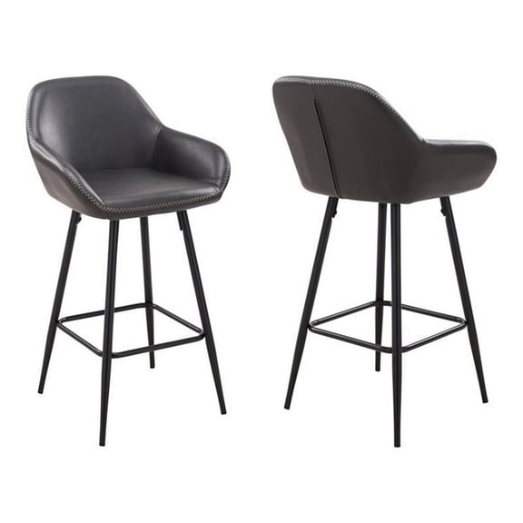 Plata Import Withrow Alexei 26" Faux Leather Counter Stools in Gray (Set of 2)