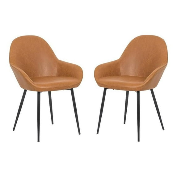 Plata Import Withrow Alexia 18" Faux Leather Arm Chairs in Tan (Set of 2)