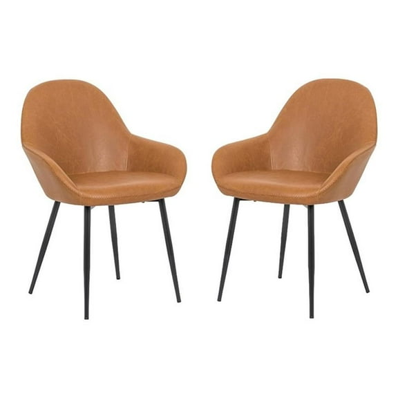 Plata Import Withrow Alexia 18" Faux Leather Arm Chairs in Tan (Set of 2)