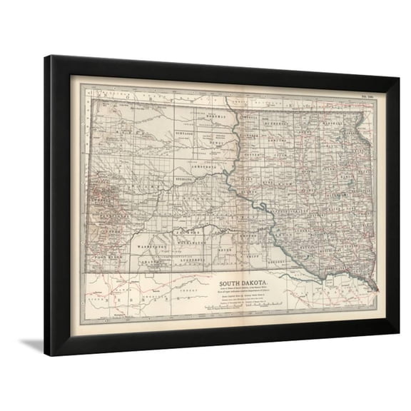 Plate 100. Map of South Dakota. United States, Framed Art Print Wall Art by Encyclopaedia Britannica