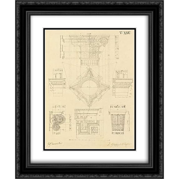 Plate 30 for Elements of Civil Architecture, ca. 1818-1850 2x Matted 20x24 Black Ornate Framed Art Print by Vannini, Giuseppe