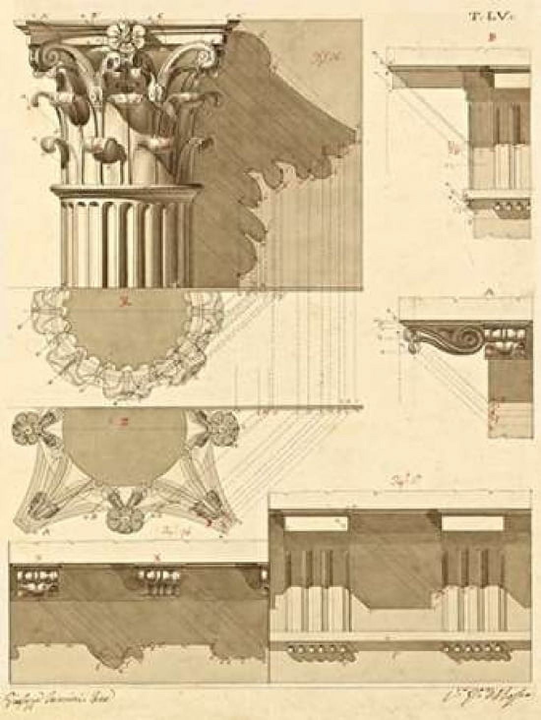Plate 55 for Elements of Civil Architecture ca 1818-1850 Canvas Art - Giuseppe Vannini (18 x 24)
