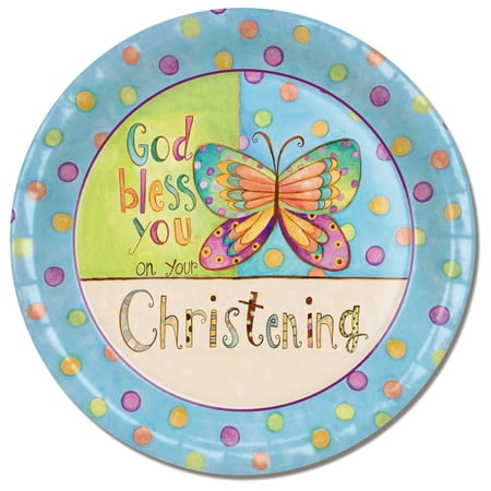 Christening Paper Plates: Butterfly God Bless You