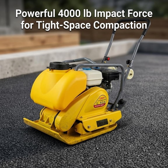 Plate Compactor 4000 LBS, Gas Powered Vibratory Tamper with 25x18 Inch Plate and Water Spray System for Asphalt Patio Walkway Landscaping