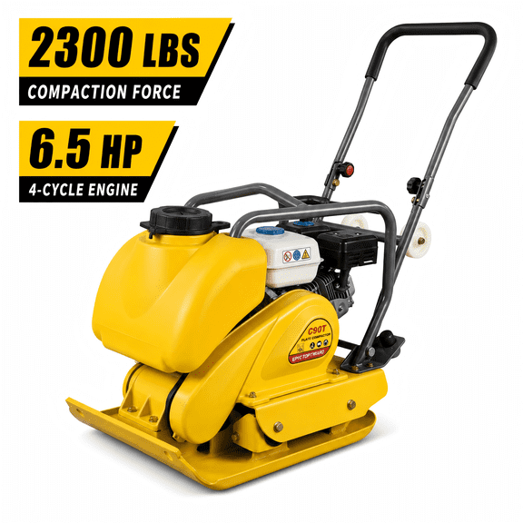 Plate Compactor, 6.5 HP 196cc Gas Engine Soil Compactor, 2300 lbs Vibratory Compactor with 4 Gal Tank for Road Construction, Trench & Patio