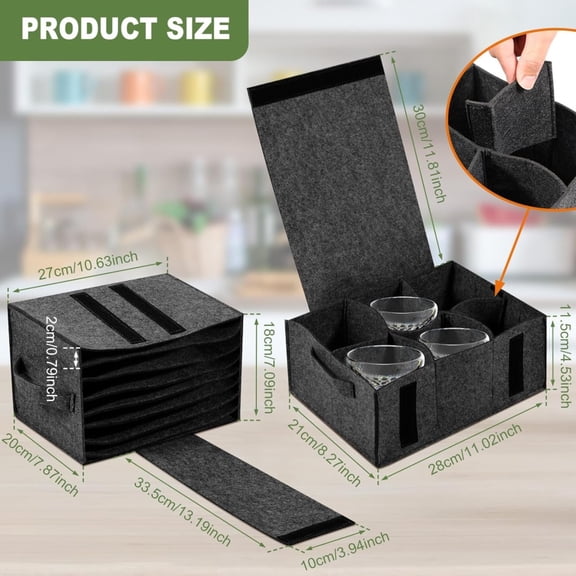 Plate and Cup Storage, Camping Picnic Dish Organizer Box, Wine Glass Storage with Side Handles, Adjustable Mug Storage, Enduring Cup Organizer Box, Glass Storage Box with Dividers,11×8.27×4.53 in