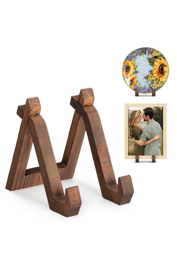 Plate Display Stand, 6 inch Plate Holder for Displaying, Decorative Picture Frame Dish Photo Plaque Platter Wood Stand