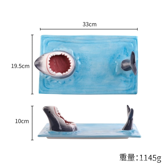 Plate Handmade Ceramic Shark Plate with Vinegar Dish Cartoon Dumpling and Sushi Plate for Home Dining(1Pcs) JASKFLY