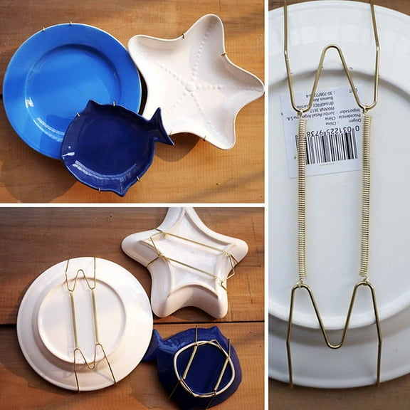 Plate Hangers for the Wall, Plate Wall Hangers for Display, Heavy Duty Wire Plate Holder with Wall Hooks, 1Pcs Gold Plate Dish Hanger Dismountable, Dish Hanging Holder 10 In