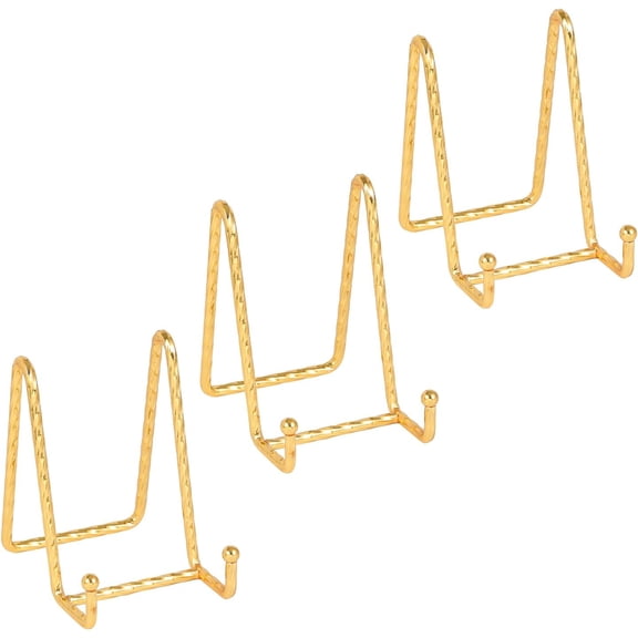 Plate Holder Easel Display Stand - 4.5 Inch Twisted Metal Wire Plate Stands - Picture Frame Stand - Tabletop Easels for Display Decorative Plates | Pictures | Books | Photo | Plaque - 3 Pack - Gold