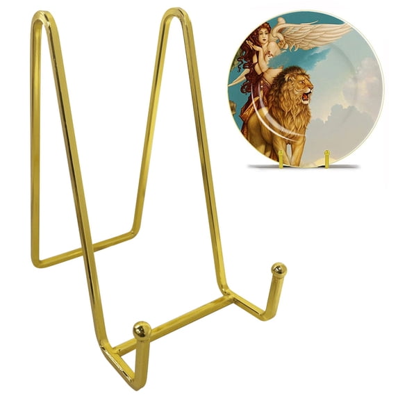 Plate Holder Easel Display Stand, Metal Frame Holder Stand Picture for Display, Decorative Metal Frame Holders for Book , Photo and Platter, Tabletop Art, Gold