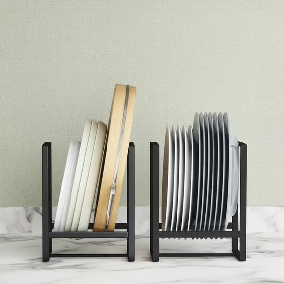 Plate Holders Organizer, Metal Dish Storage Display Rack for Cabinet, Counter and Cupboard - Black