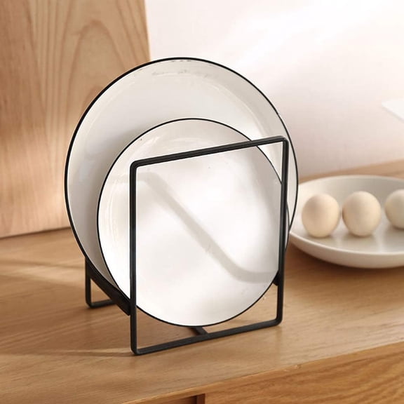 Plate Holders Organizer, Metal Dish Storage Display Rack for Cabinet, Counter and Cupboard - Black