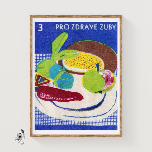 Plate Of Fruits Matchbox Print, Unframed Paper Poster 8x10in