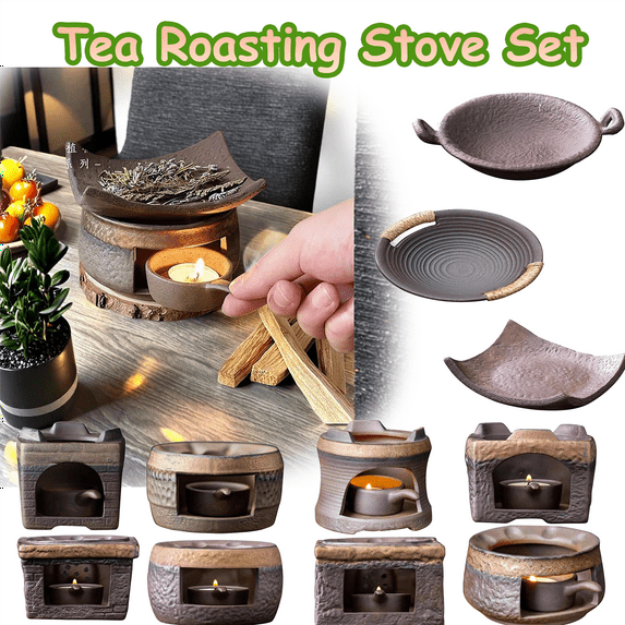 Plate Olny Ceramic Tea Roasting Stove Set with Candle Warmer, Traditional Tea Aroma Enhancer & Heating Tile for Tea Ceremony Accessories, Ideal for Home Tea Room, Office, Camping & Gifts, AKLJWH