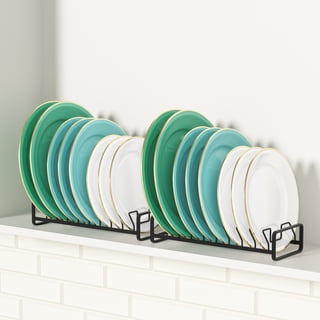 Plate Organizer for Cabinet ,Kitchen Dish Rack Organizer for Cabinet Countertop Drawer Space Saver,8 Slots Vertical Plate Holder Storage Rack, Housewarming Kitchen Gifts for Women (2-Pack Black)