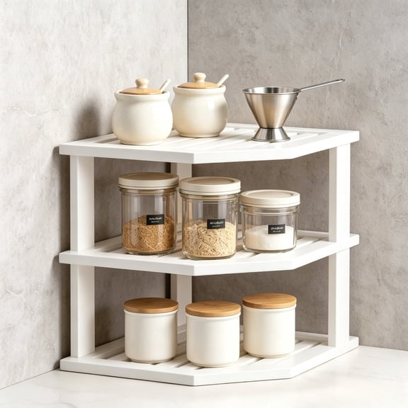 Plate Organizer for Cabinet - 3 Tier Bamboo Corner Cabinet Organizer Shelf Kitchen Cabinet Shelf Organizer