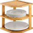 thumbnail image 1 of 3-Tier Bamboo Corner Shelf Organizer for Cabinet Countertop, Plate Organizer for Cabinet, Cupboard Organizer, Black, 1 of 9