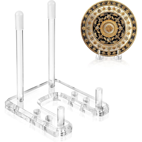 Plate Stands for Display, 1 Pack Clear Acrylic Display Easel with Adjustable Pegs for Decorative Plate, Books, Records, Plaque, Picture Frame, Platter Tabletop Art (1-Pack)