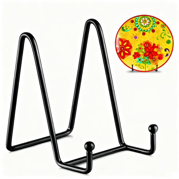 Qutool 4in Small Plate Stand, 4-Pack Mini Metal Display Easels for Photos, Small Picture Frames, Recipe Cards, Postcards, Collectible Plates, Tabletop Display Holders, Black