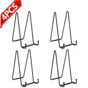 Qutool 6in Plate Stands, 4-Pack Metal Display Easels for Picture Frames, Decorative Plates, Photos, Artwork, Tabletop Display Stands, Black