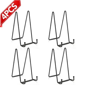Qutool 6in Plate Stands, 4-Pack Metal Display Easels for Picture Frames, Decorative Plates, Photos, Artwork, Tabletop Display Stands, Black