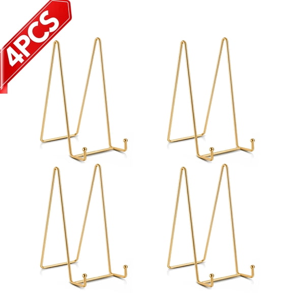 Qutool 6in Plate Stands, 4 Pack Metal Display Easels for Tabletop Decor, Gold