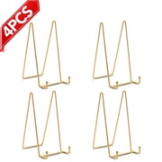 Qutool 6in Plate Stands, 4-Pack Metal Display Easels for Picture Frames, Decorative Plates, Photos, Artwork, Tabletop Display Stands, Gold