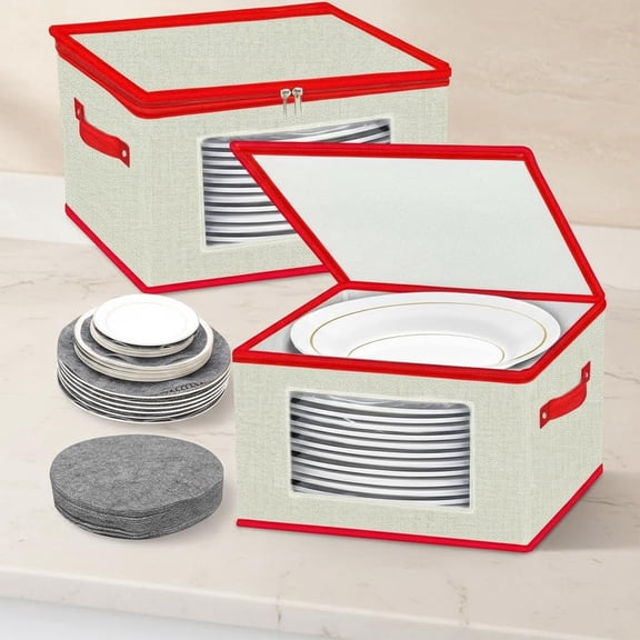 Plate Storage Containers, Dish Storage Box Protectors, Hard Shell Dinner Plate Organizer with Lids and Felt Dividers