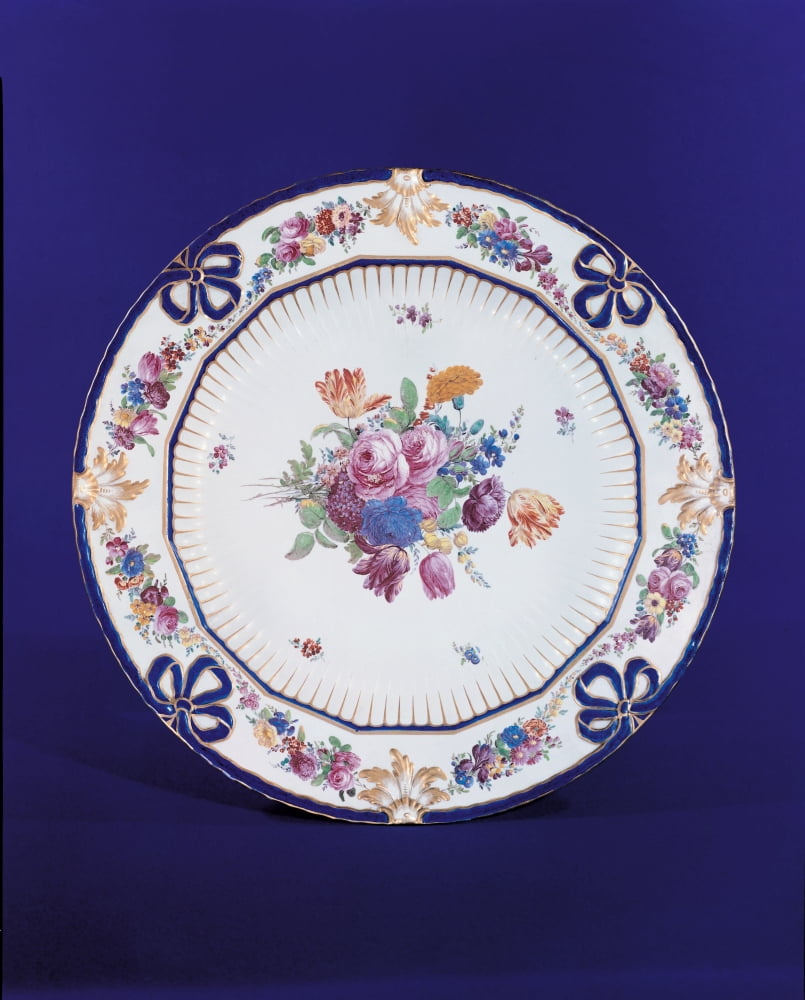 Plate With Floral Decoration Canvas Art - (18 x 24)