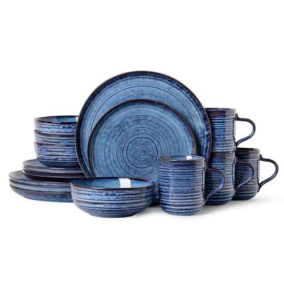 ALOFMO 16 Piece Stoneware Dinnerware Set,Plate and Bowl Set, Shatterproof Ceramic Dinnerware Set Dining Set for 4