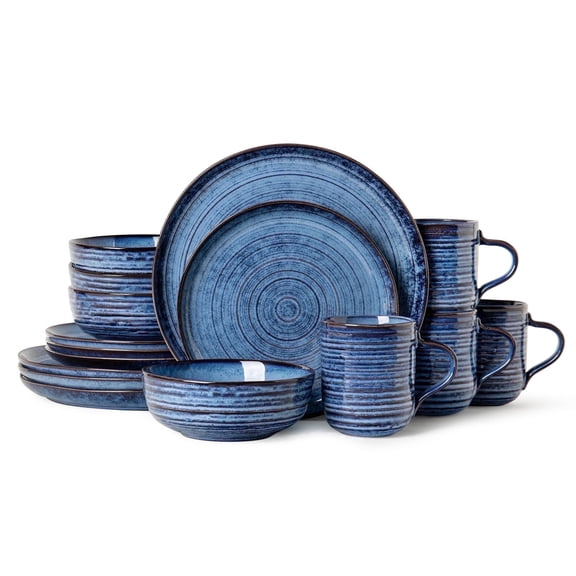 ALOFMO 16 Piece Stoneware Dinnerware Set,Plate and Bowl Set, Shatterproof Ceramic Dinnerware Set Dining Set for 4