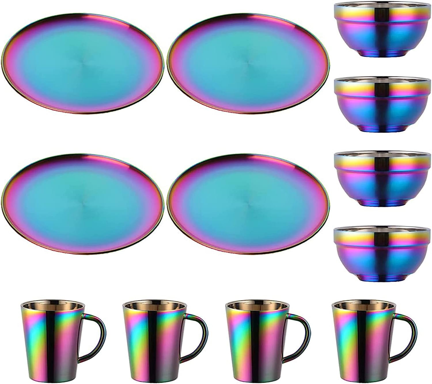 Plate and Bowl Sets, Stainless Steel Rainbow Dishes Bowls Mugs Kitchen