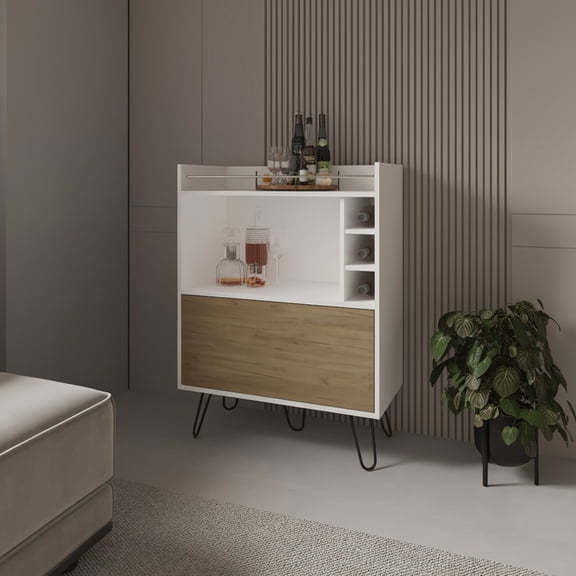 Platea Bar Cabinet, Living Room, White/Macadamia
