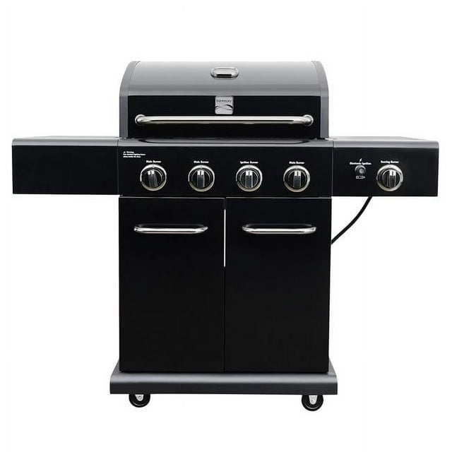 Plated Accents 4 Burner Outdoor Patio Gas BBQ Grill with Searing Side Burner&#44; Black & Chrome