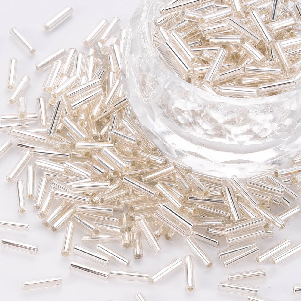 Plated Glass Bugle Beads Metallic Colours Floral White 6~7x2mm Hole: 1mm 10000pcs/Pound