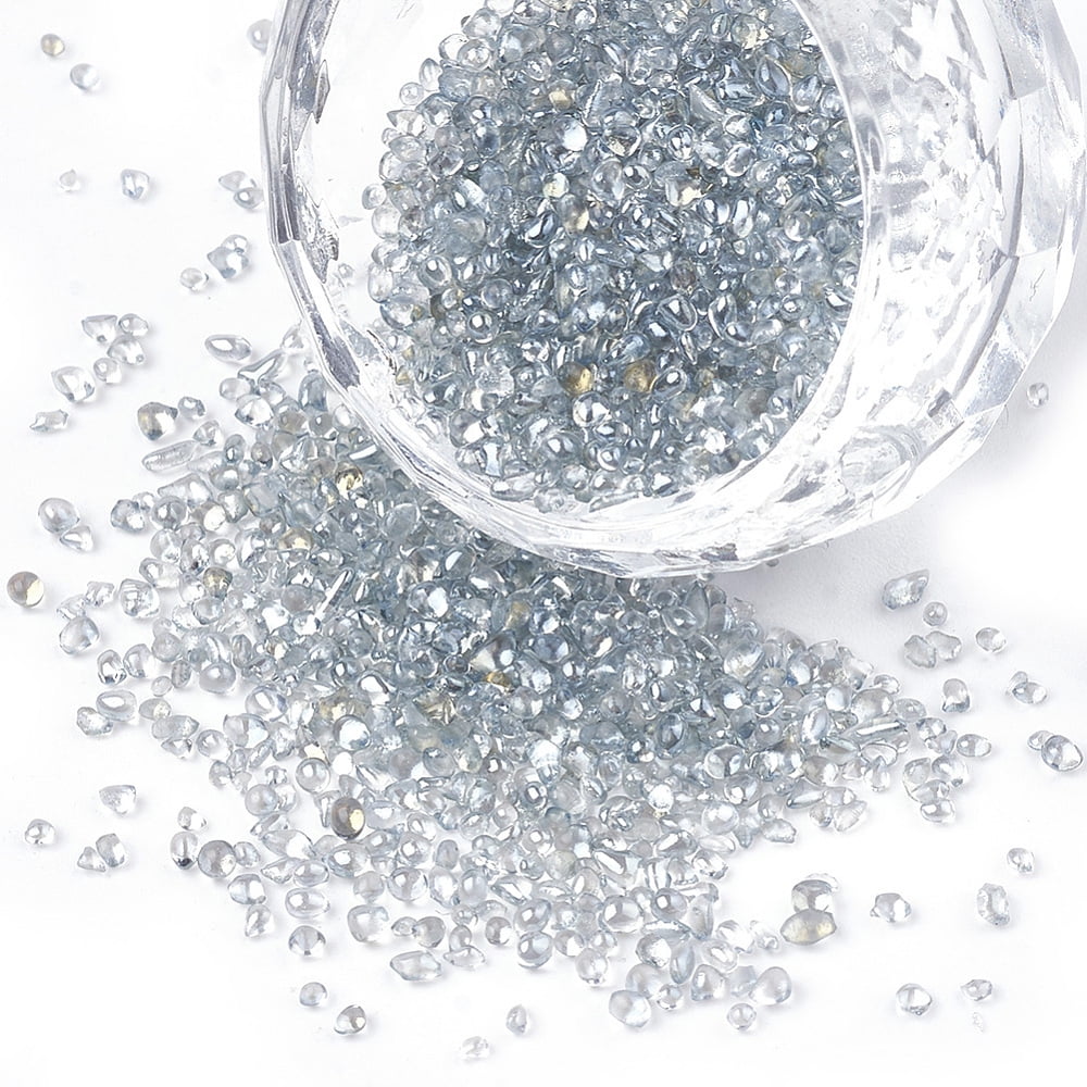 Plated Glass Seed Beads For Nail Art Decoration Accessories No Hole/Undrilled Chip Light Steel Blue 1.5~5x1.5~2x1.5~2mm 450g/bag diy