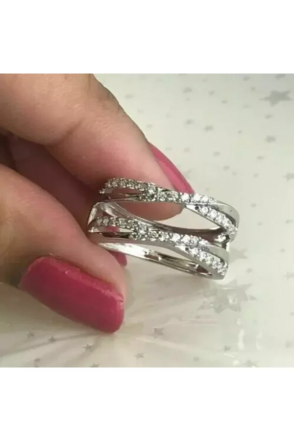 Plated Gold White 14K Ring Band Wrap Wedding Enhancer Moissanite White Cut Round Ct 2