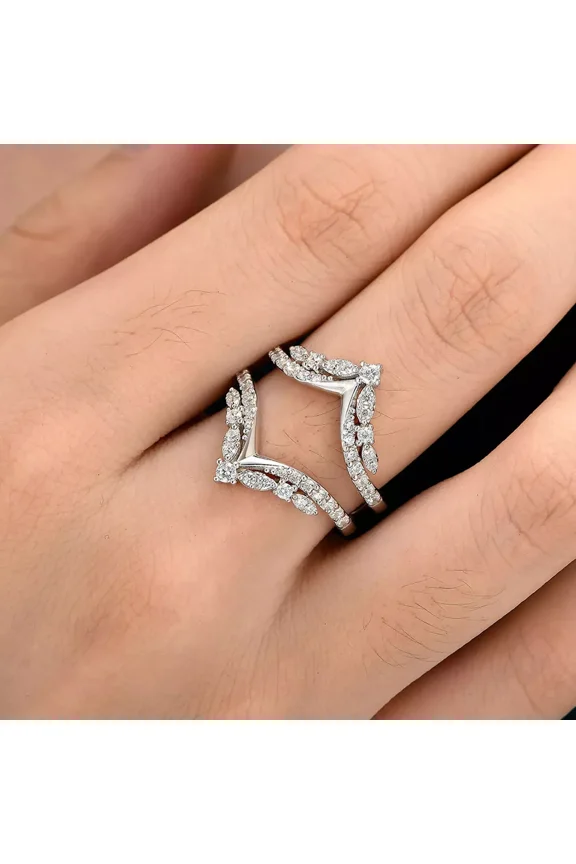 Plated Gold White 14K Ring Wrap Guard Enhancer Moissanite White Cut Round Ct 2